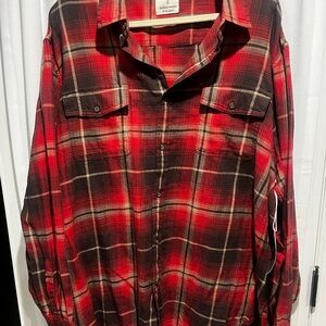Mutual Weave NWT Red and Black Plaid Button-Up Shirt Flannel Cotton Rugged